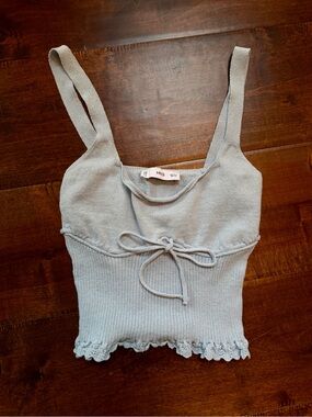 Mango Knit Tie-Front Camisole in Baby Blue